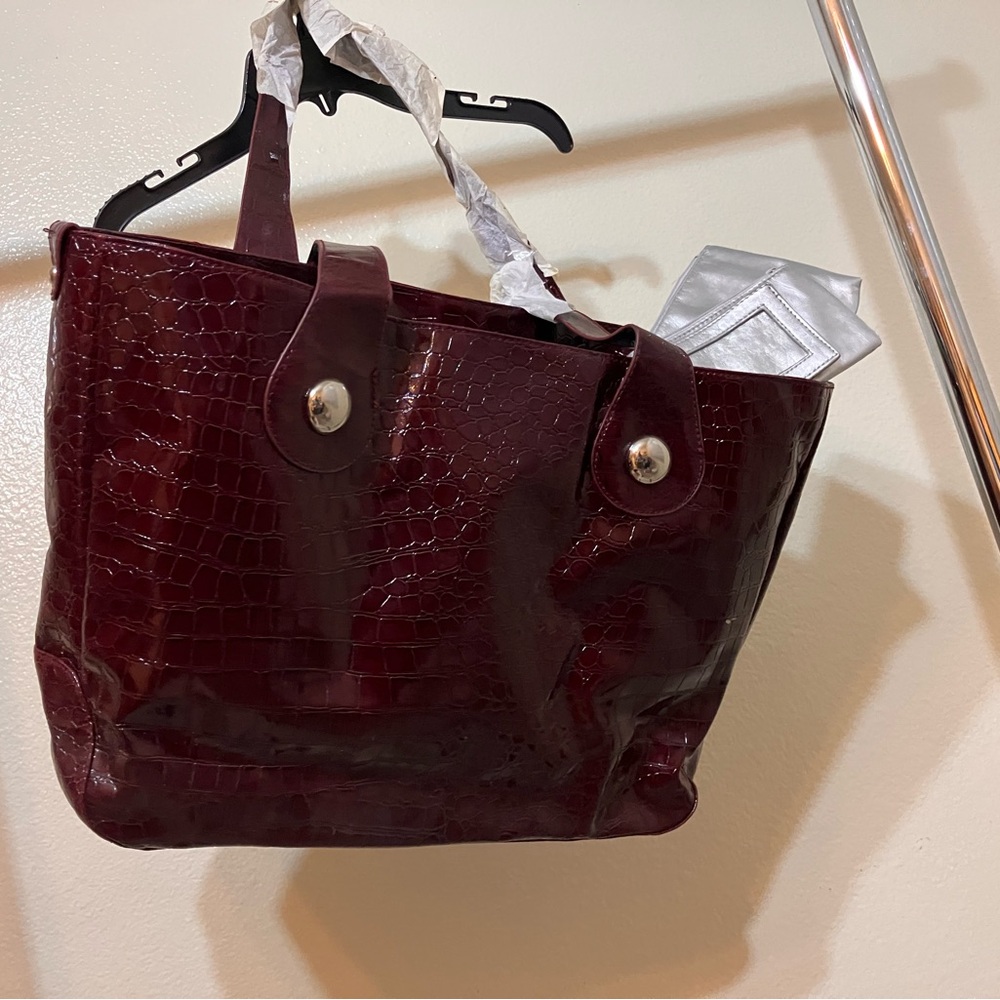 Avon Burgundy Crocodile-Embossed Tote Bag